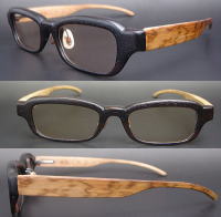 木製メガネフレーム　素材：黒檀、図面竹